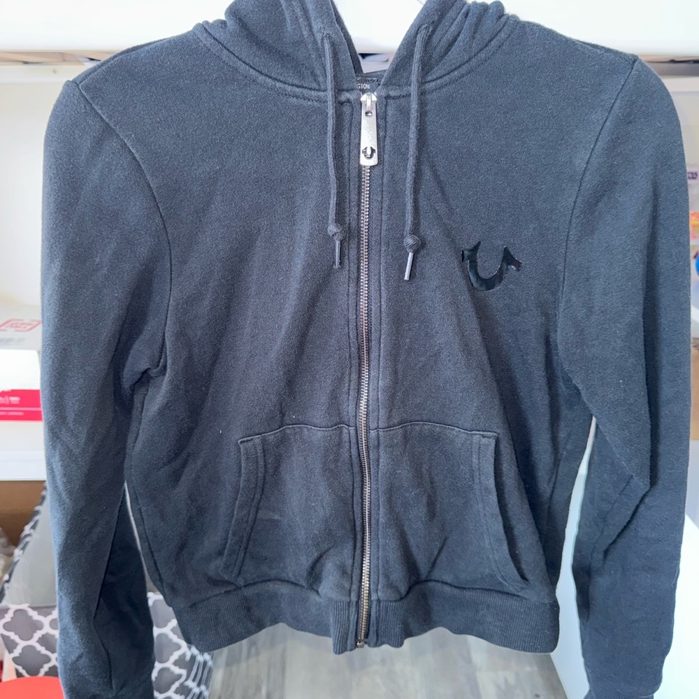 True Religion Black Zip-Up Hoodie